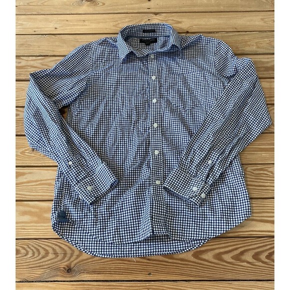 Banana Republic Oxford Checked Untucked Button Up Shirt Size Medium Men’s Navy - Picture 1 of 7